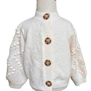 Zara Baby Long Sleeve Crochet White Cream Knit Cardigan Sweater. 9-12 Months.